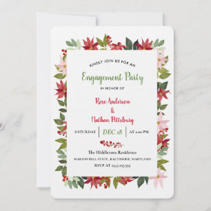 Poinsettia Watercolor Christmas Engagement Party Invitation
