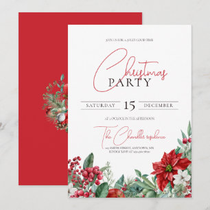Poinsettia Watercolor Christmas Party Invitation