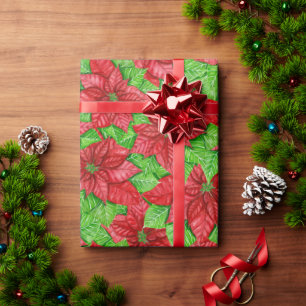Poinsettia watercolor Christmas pattern Wrapping P Paper