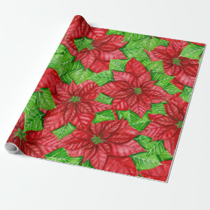Poinsettia watercolor Christmas pattern Wrapping Paper