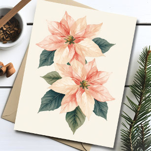 Poinsettia Watercolor Holiday Pastel Christmas Postcard