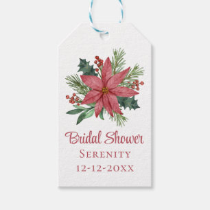 Poinsettia Watercolor Red Floral Bridal Shower Gift Tags