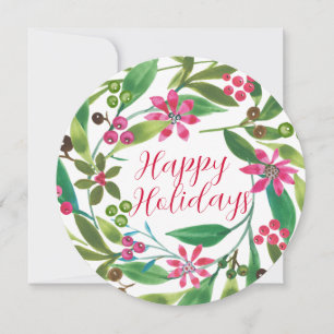 Poinsettia Watercolor Wreath Holiday Card