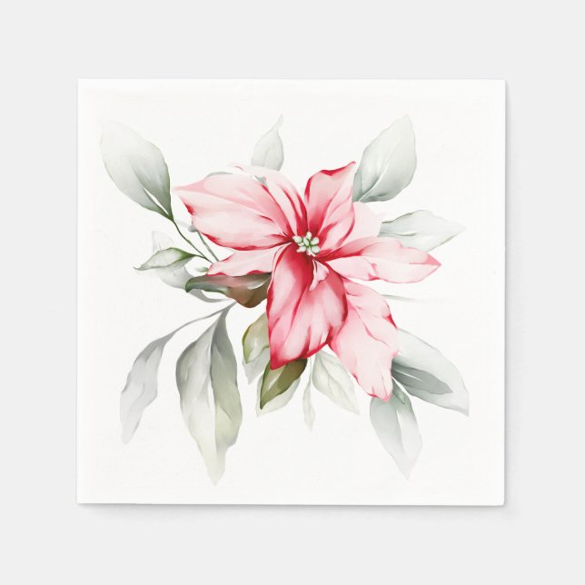 Poinsettia watercolour branches winter holiday cla napkin (Front)