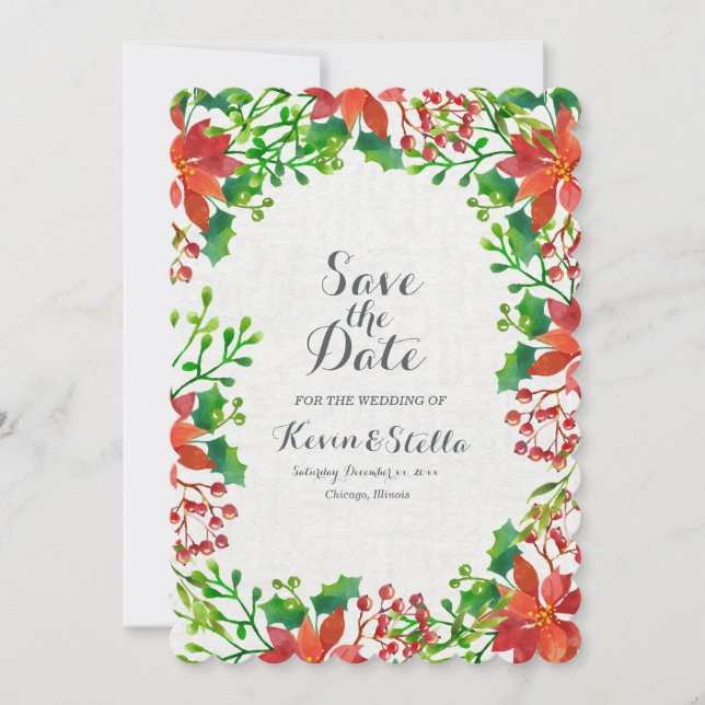 Poinsettia Wedding Invitation (Front)