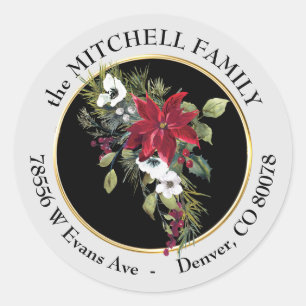 Poinsettia White Flower Bouquet Return Address Classic Round Sticker