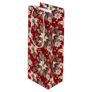 Poinsettia White Red Green Wine Gift Bag