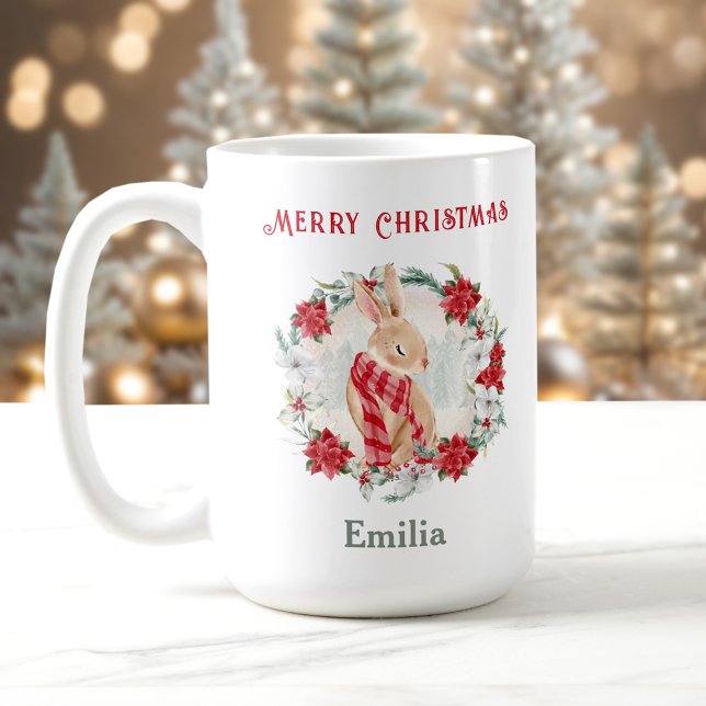 Poinsettia Winter Bunny Name Christmas Mug (Poinsettia Winter Bunny Name Christmas Mug)