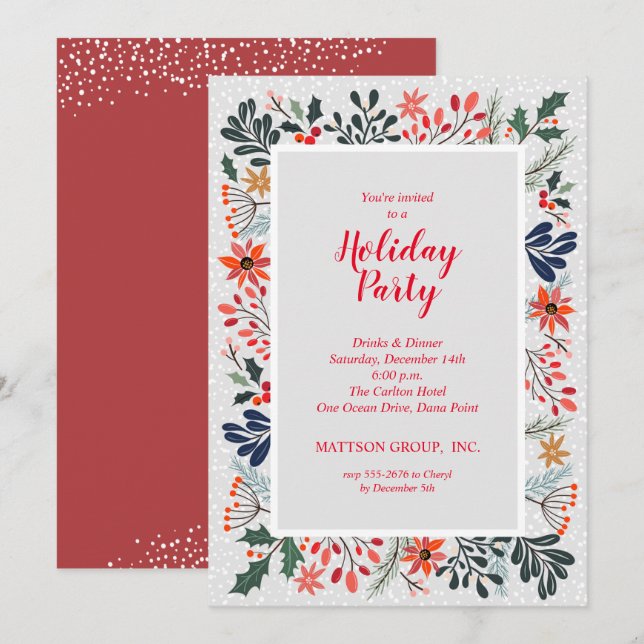 Poinsettia Winter Flowers Holiday Invitation (Front/Back)