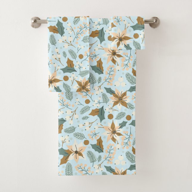 Poinsettia winter holiday bath towel set (Insitu)