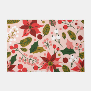 Poinsettia winter holiday doormat