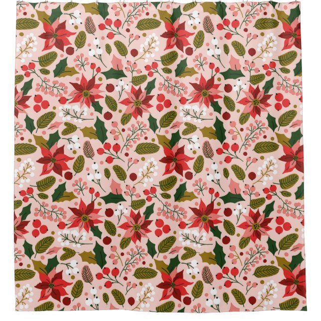 Poinsettia winter holiday shower curtain (Front)
