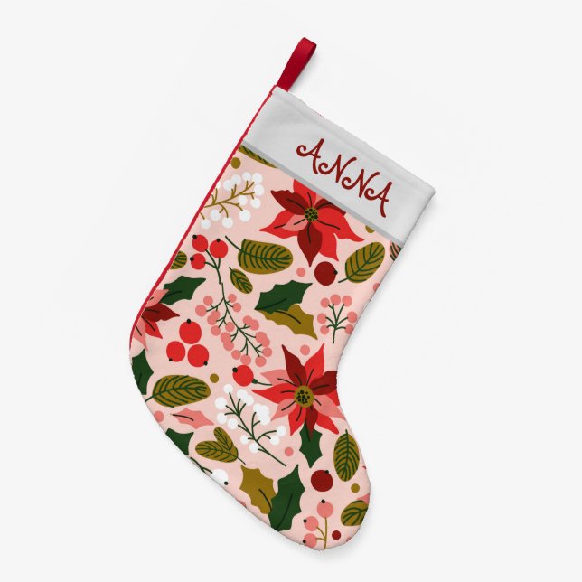 Poinsettia winter holiday small christmas stocking (Front (Hanging))