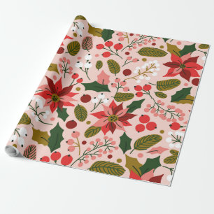 Poinsettia winter holiday wrapping paper