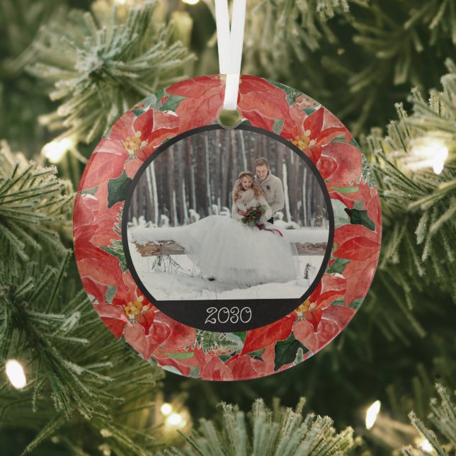 Poinsettia Winter | Photo & Year Keepsake Glass Or Tree Decoration (Insitu)