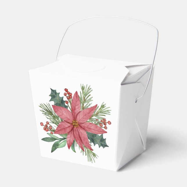 Poinsettia Winter Wedding Red Floral Christmas Favour Box (Front Side)