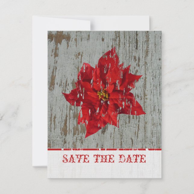 Poinsettia & Wood Save The Date Winter Wedding (Front)