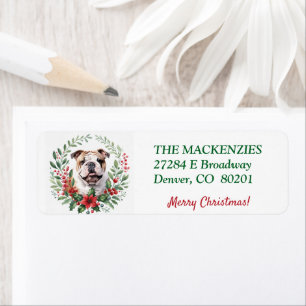 Poinsettia Wreath Bulldog Holiday Return Address
