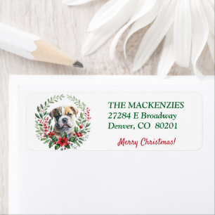Poinsettia Wreath Bulldog Puppy Return Address