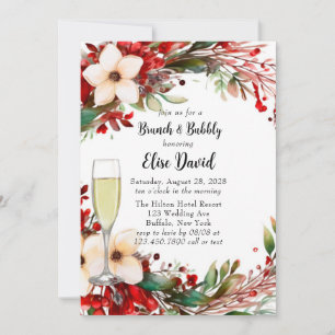 Poinsettia Wreath Christmas Brunch & Bubbly  Invitation