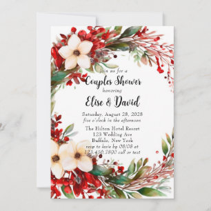 Poinsettia Wreath Christmas Couples Shower Invitation