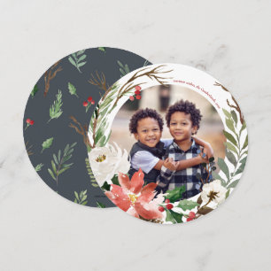 Poinsettia Wreath Christmas Holiday Photo Card