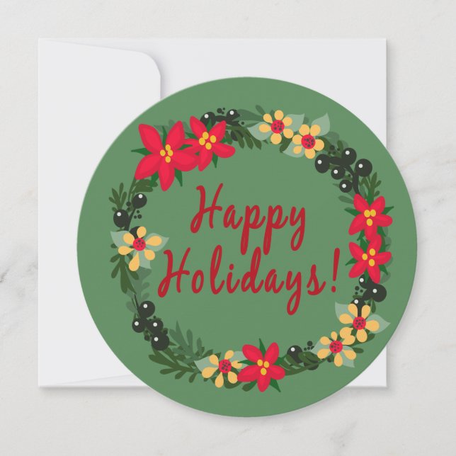 Poinsettia Wreath Christmas Round Card (Front)