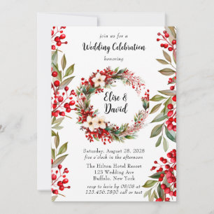 Poinsettia Wreath Christmas Wedding Celebration  Invitation
