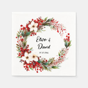 Poinsettia Wreath Christmas Wedding Napkin