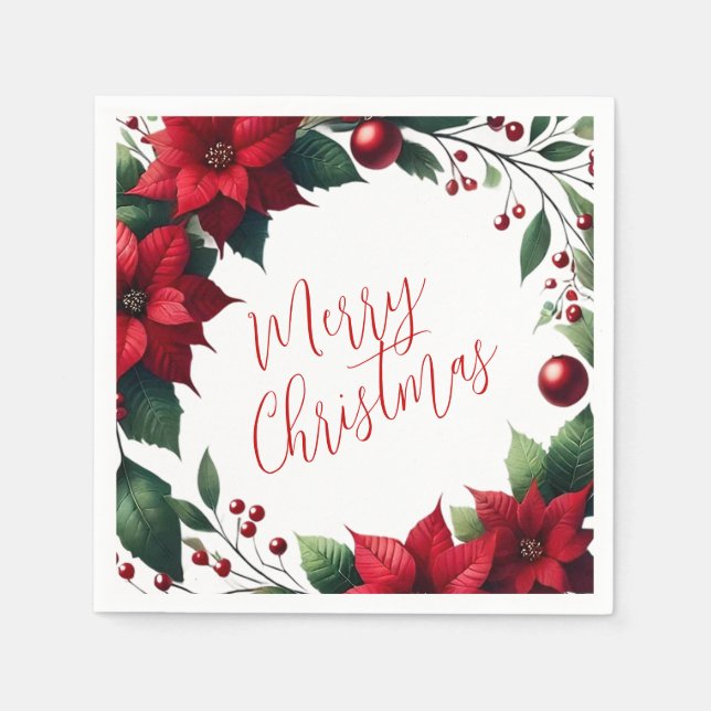 Poinsettia Wreath – Elegant Christmas Florals Napkin (Front)