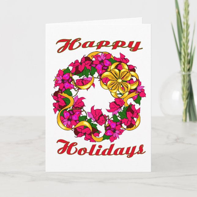 Poinsettia Wreath Greetings Card (Front)
