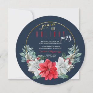 Poinsettia Wreath Holiday Party Invitation