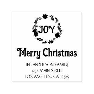 Poinsettia Wreath Merry Christmas Return Address Self-inking Stamp