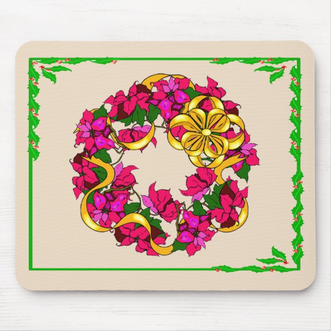 Poinsettia Wreath Mouse Pad (Front)