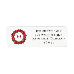 Poinsettia Wreath Personalised Return Address