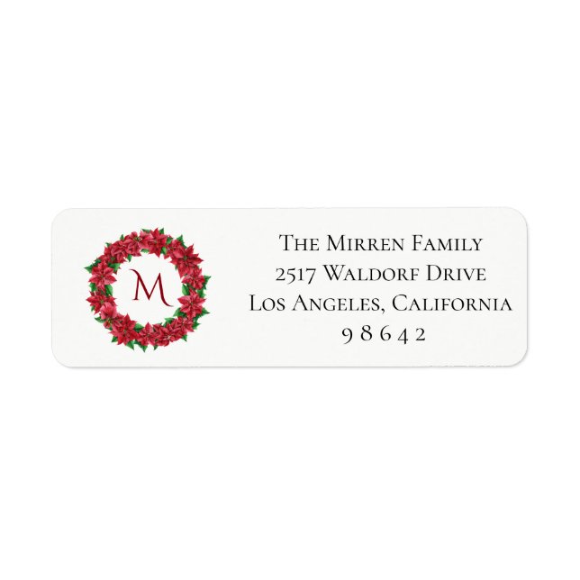 Poinsettia Wreath Personalised Return Address (Front)