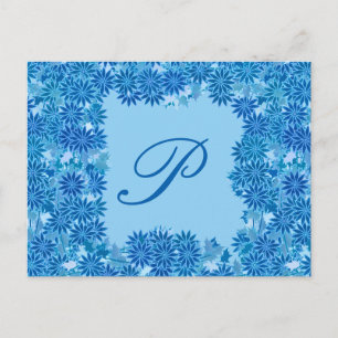 Poinsettia Wreath with Monogram, Blue Postcard