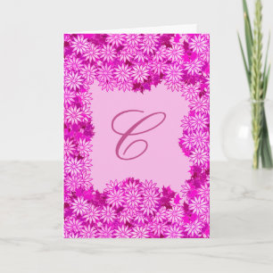 Poinsettia Wreath with Monogram, Fuchsia Pink Holiday Card
