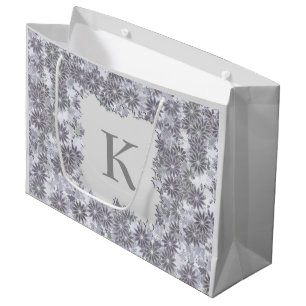 Poinsettia Wreath with Monogram, Silver Grey Large Gift Bag