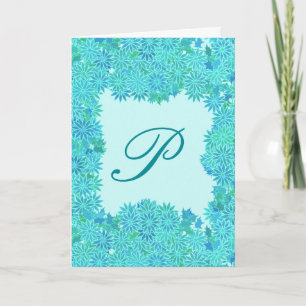 Poinsettia Wreath with Monogram, Turquoise Holiday Card