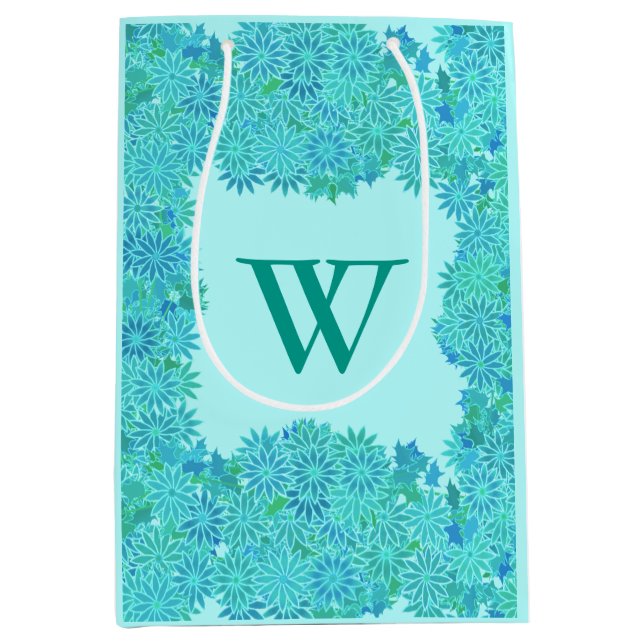 Poinsettia Wreath with Monogram, Turquoise Medium Gift Bag (Front)
