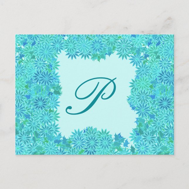 Poinsettia Wreath with Monogram, Turquoise Postcard (Front)