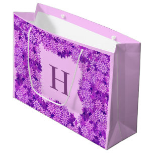 Poinsettia Wreath with Monogram, Violet Purple Large Gift Bag