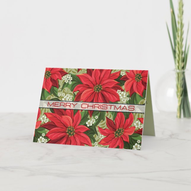 Poinsettias and an Ice Cold Beer Funny Christmas Holiday Card (Front)