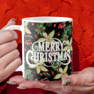 Poinsettias and Berries Christmas Coffee Mug