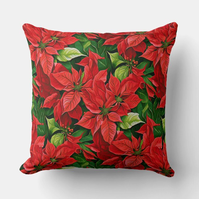  Poinsettias and Holly Leaves Cushion (Front)