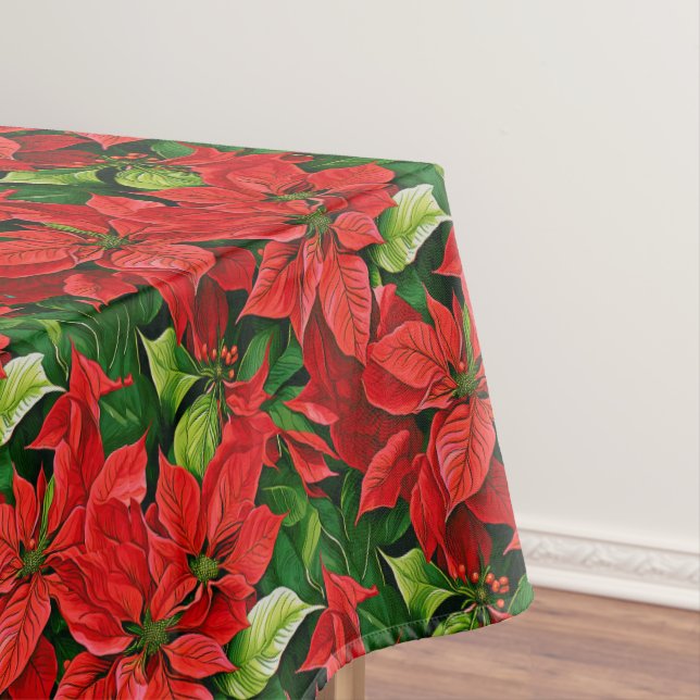 Poinsettias and Holly Leaves Tablecloth (In Situ)