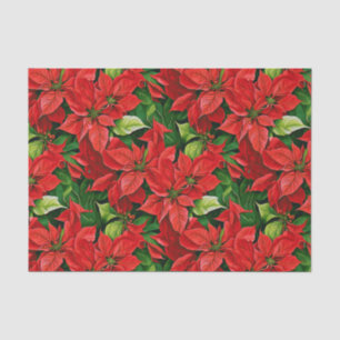Poinsettias and Holly Leaves Tissue Paper