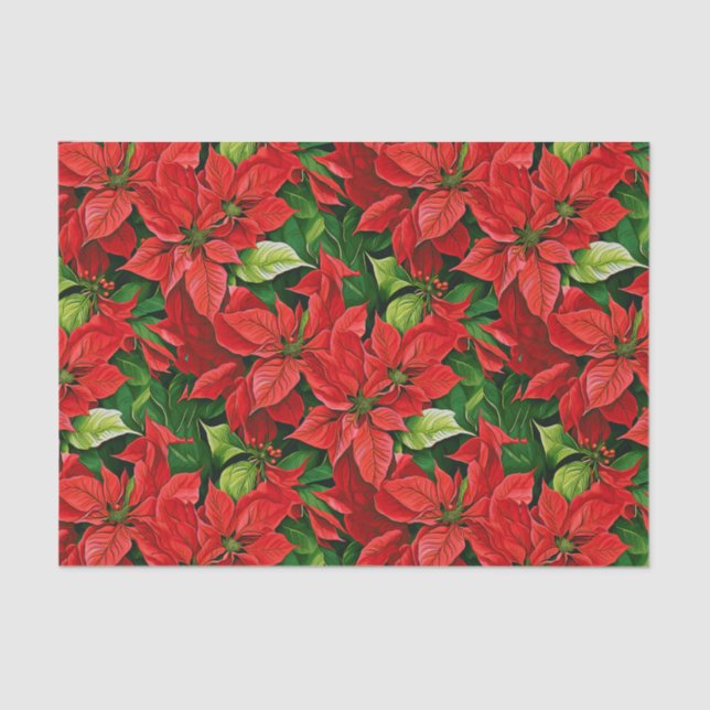 Poinsettias and Holly Leaves Tissue Paper (Front)