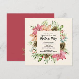 Poinsettias and Pine Christmas Party Invitations